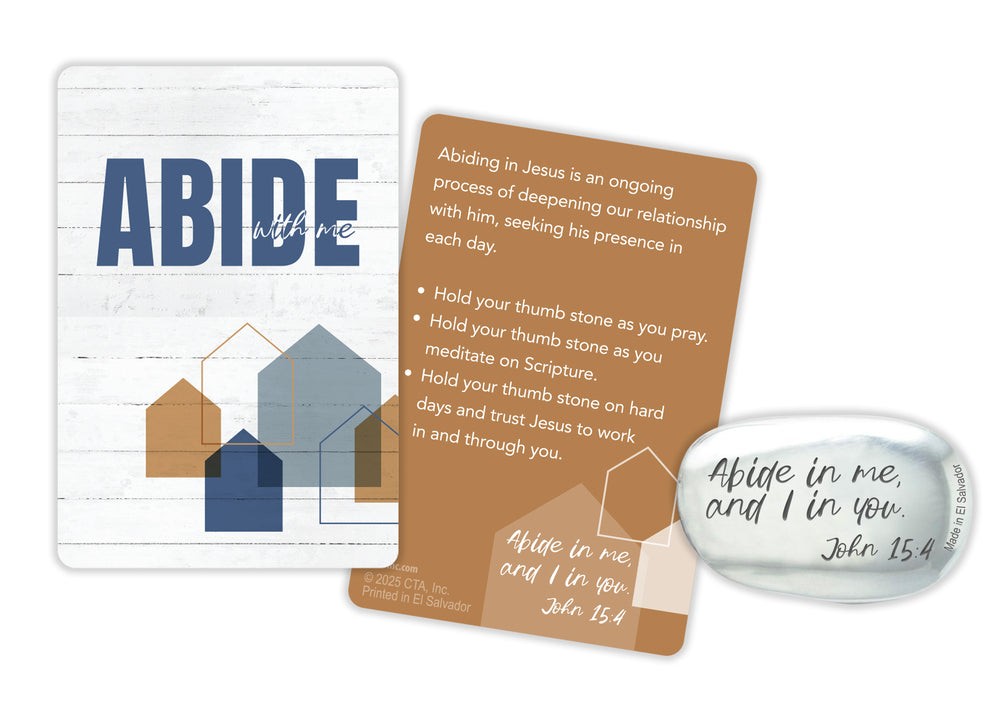 Abide with me pocket card, front and back,  and thumb stone