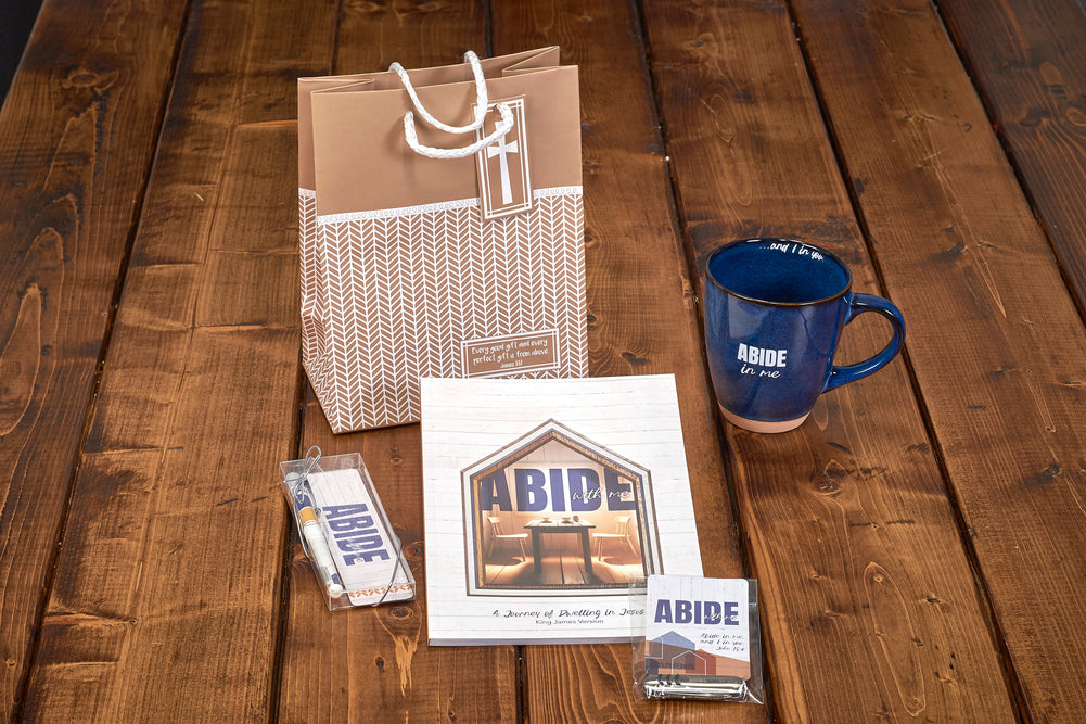 KJV - Abide with Me deluxe gift set shown on table