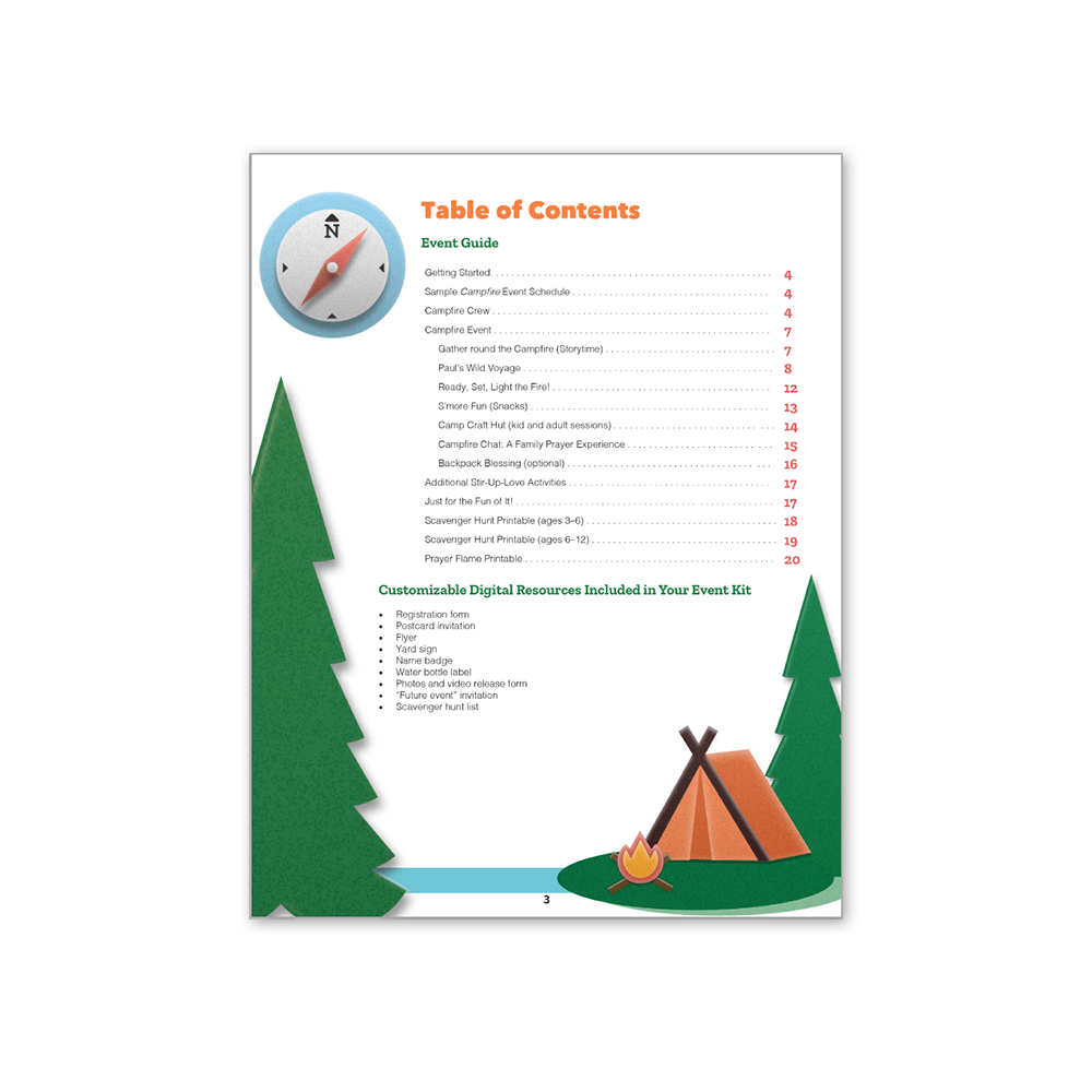 Table of Contents for Campfire Light the Flame for Jesus Family Event