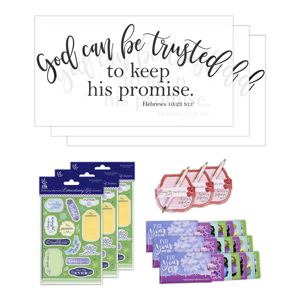 Women's Ministry Set with vinyl cling for wall, stickers, notepad & pen set, inspirational cards