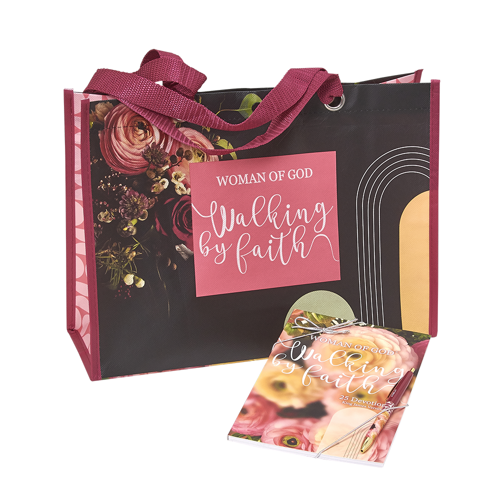 KJV Woman of God Walking by Faith Devotion Book & Pen Set with Tote Bag