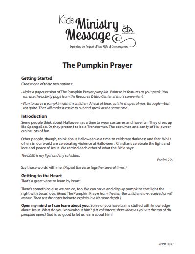 The Pumpkin Prayer Ministry Message for Children | CTA, Inc